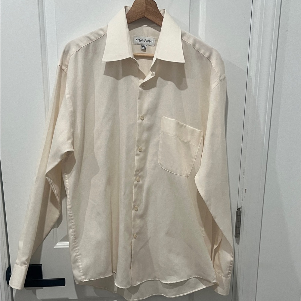 Yves Saint Laurent Men's Cream Dress‎ Shirt Size Medium, 15.5, 34-35